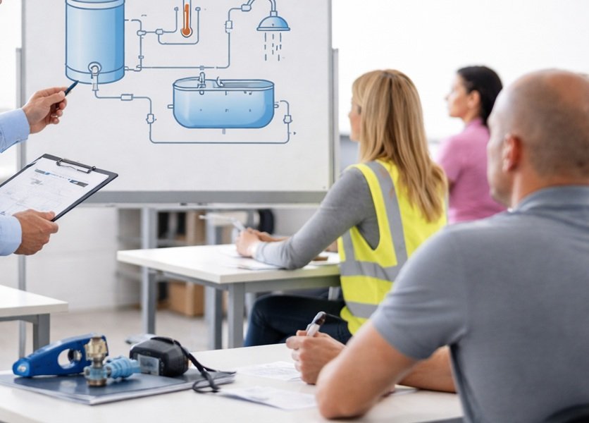 Checking water temperature as part of Legionella Responsible Person training