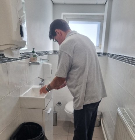 Hot water temperature check during a landlord Legionella risk assessment in Doncaster